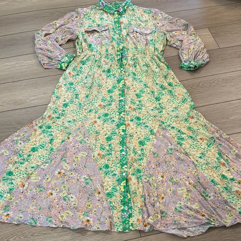 LOFT Floral Godet Pocket Shirtdress Size XL| Cottagecore floral patchwork - Picture 4 of 14